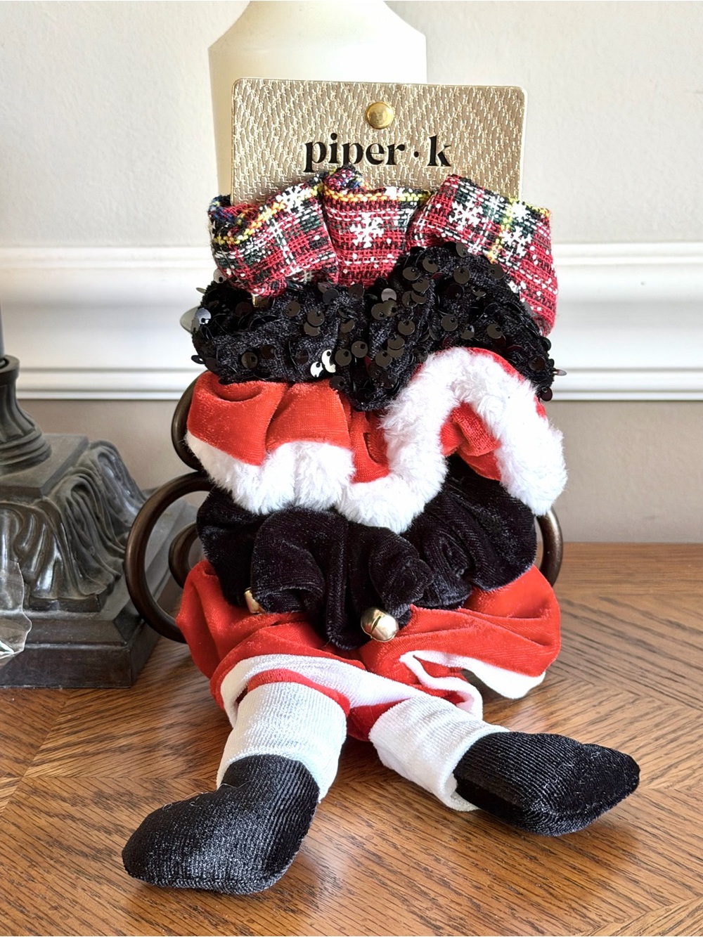 Piper K NEW Christmas Novelty Fabric Scrunchies 5pk Holiday Santa legs